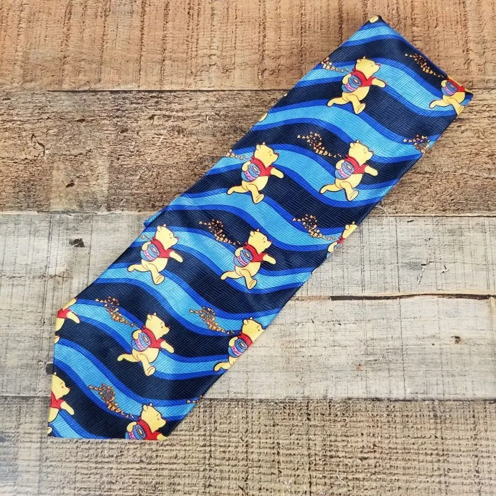 Winnie The Pooh Running Honey Vase Tie Disney Blue Made in Korea Disney